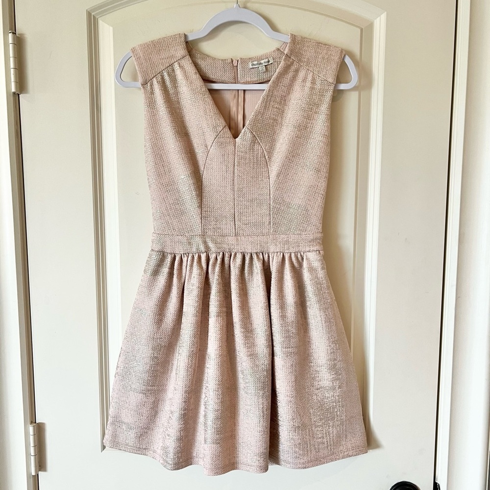 Charlotte Russe Blush Pink Gold Metallic Fit Flare Cocktail Dress Medium